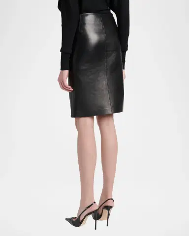 Tom Ford Ruched Leather Zip-Front Skirt | Thumbnail 3