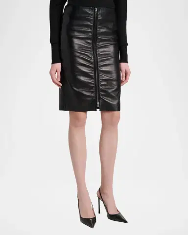 Tom Ford Ruched Leather Zip-Front Skirt | Thumbnail 4