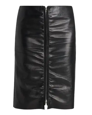 Tom Ford Ruched Leather Zip-Front Skirt | Thumbnail 1