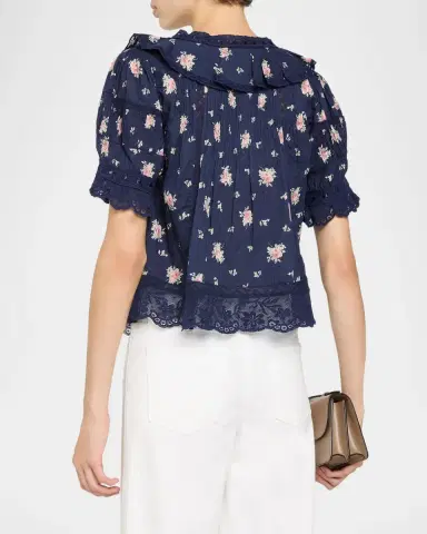 LoveShackFancy Romilly Floral Cotton Blouse | Thumbnail 3