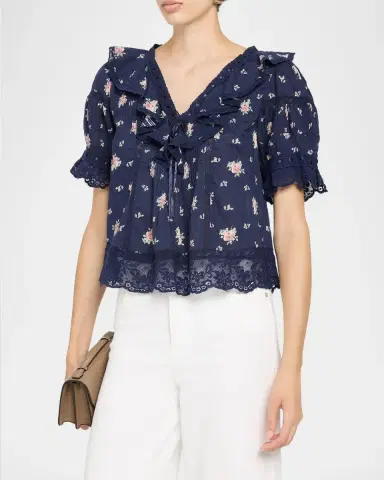 LoveShackFancy Romilly Floral Cotton Blouse | Thumbnail 4