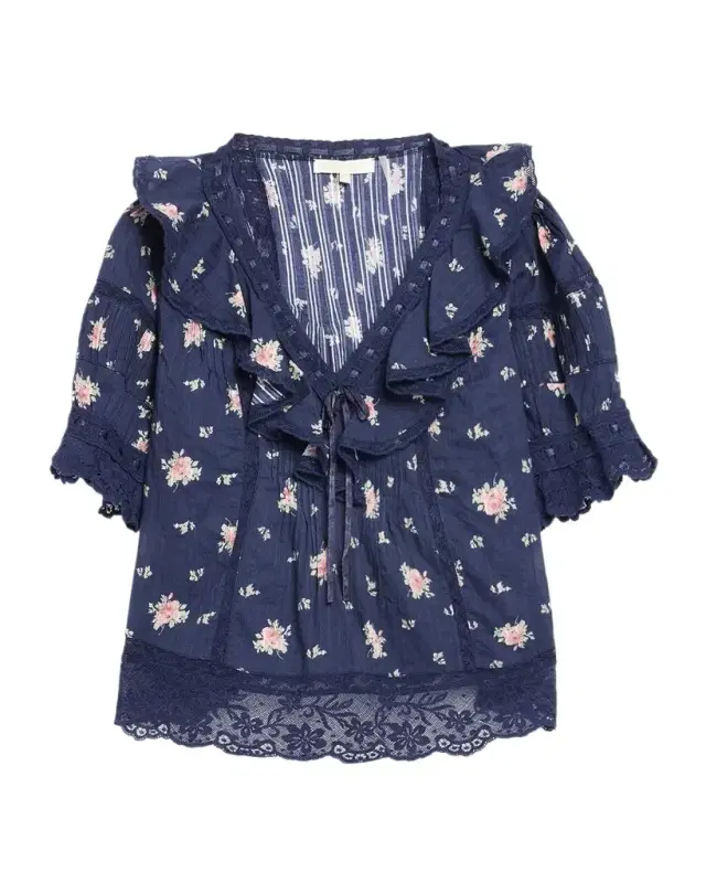 LoveShackFancy Romilly Floral Cotton Blouse