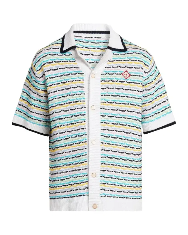 Casablanca Tuck-Stitch Cotton Knit Short-Sleeve Shirt