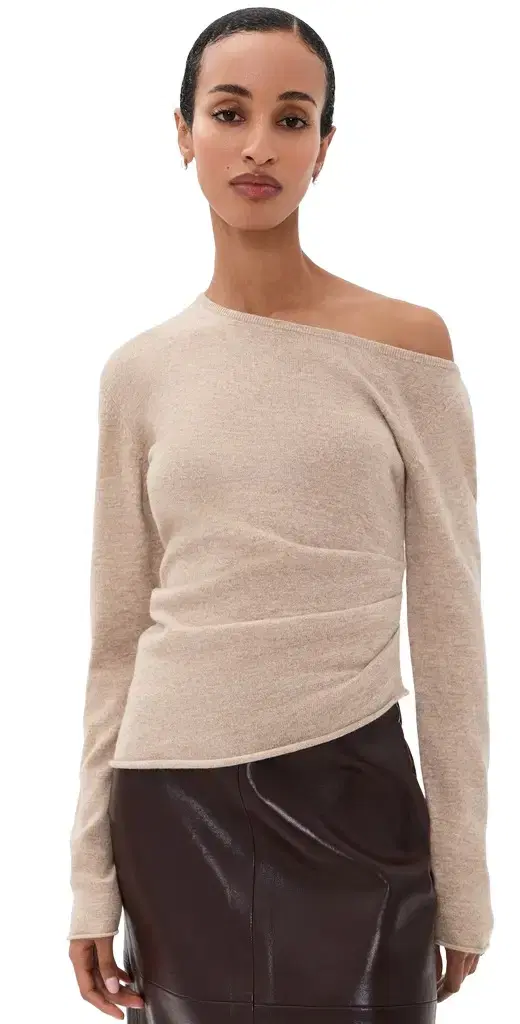 Helmut Lang Draped Wool Top Oatmeal elange