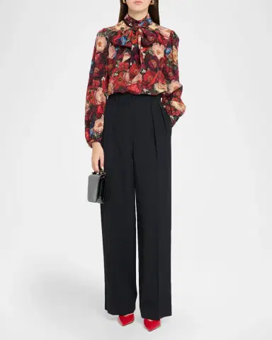 Adam Lippes Joan Floral Silk Neck Scarf Long-Sleeve Top | Thumbnail 2 Adam Lippes Joan Floral Silk Neck Scarf Long-Sleeve Top | Thumbnail 2