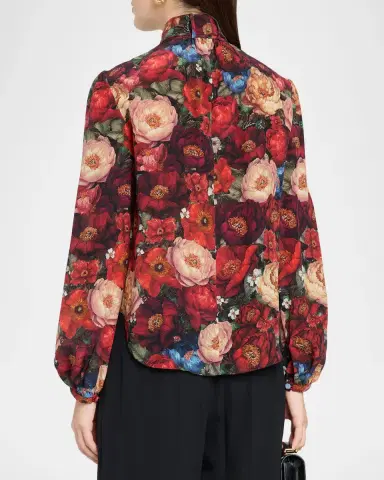 Adam Lippes Joan Floral Silk Neck Scarf Long-Sleeve Top | Thumbnail 3 Adam Lippes Joan Floral Silk Neck Scarf Long-Sleeve Top | Thumbnail 3
