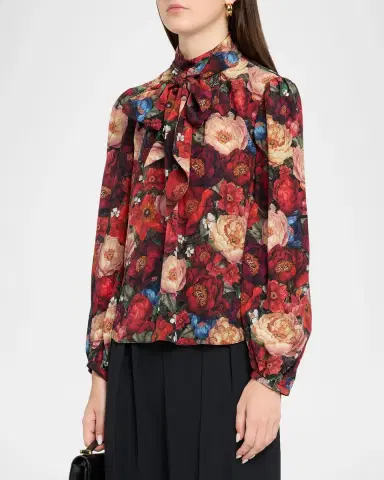 Adam Lippes Joan Floral Silk Neck Scarf Long-Sleeve Top | Thumbnail 4 Adam Lippes Joan Floral Silk Neck Scarf Long-Sleeve Top | Thumbnail 4