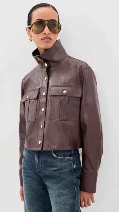 Alice + Olivia James Faux eather Cropped Jacket Dark Chocolate | Thumbnail 2