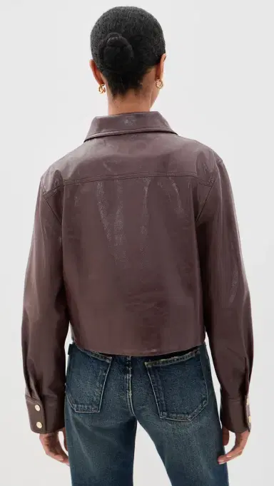 Alice + Olivia James Faux eather Cropped Jacket Dark Chocolate | Thumbnail 3
