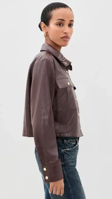 Alice + Olivia James Faux eather Cropped Jacket Dark Chocolate | Thumbnail 4