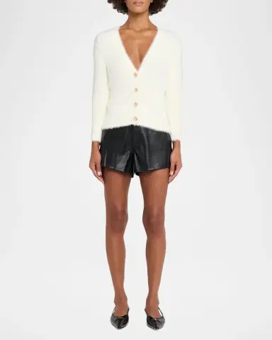 L'Agence Virelle Braided-Waistband Faux-Leather Shorts | Thumbnail 2 L'Agence Virelle Braided-Waistband Faux-Leather Shorts | Thumbnail 2