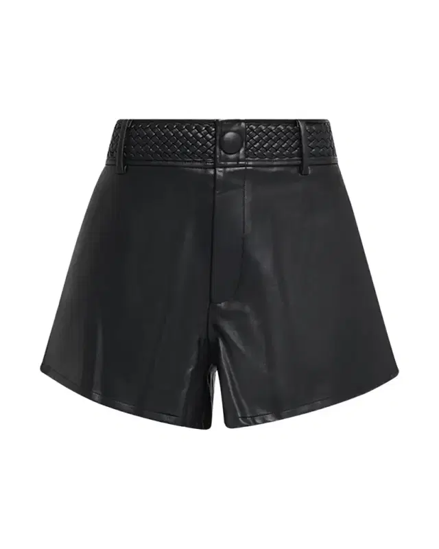 L'Agence Virelle Braided-Waistband Faux-Leather Shorts