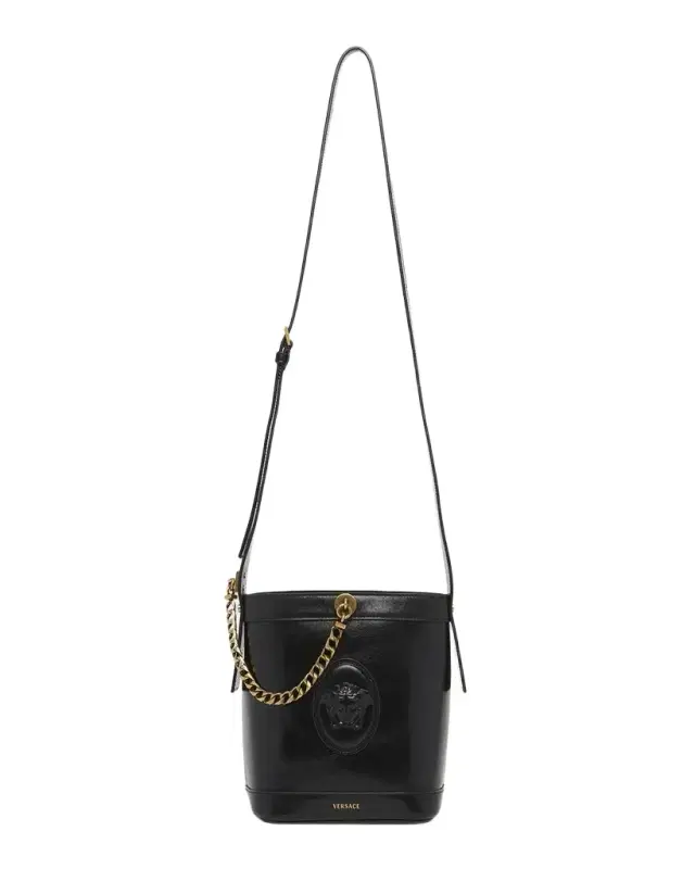 Versace Pivot Mini Leather Bucket Bag
