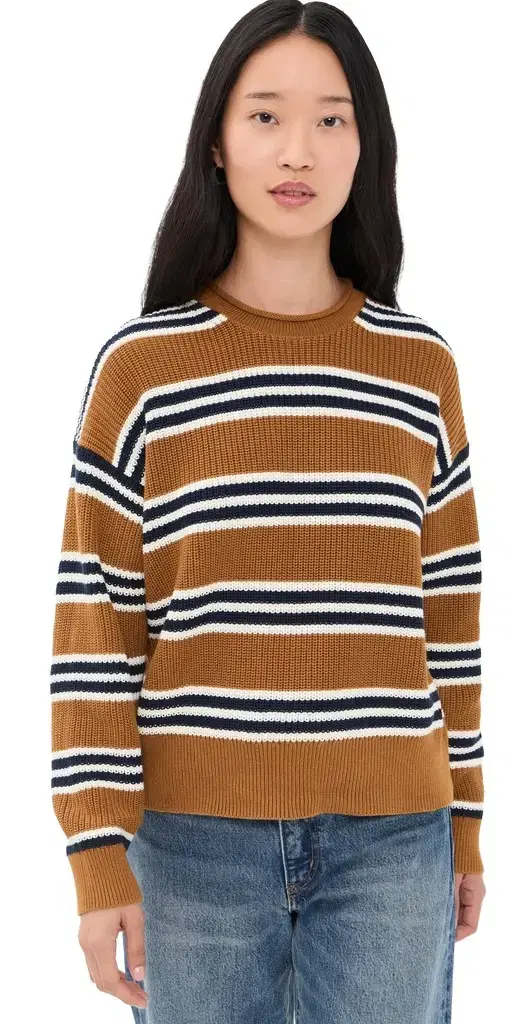 Madewell Arden Rollneck Cotton Pullover Acorn And Navy Trio tripe