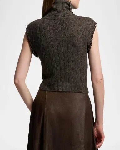 Ralph Lauren Collection Embellished Cashmere Cable Sleeveless Turtleneck Sweater | Thumbnail 3