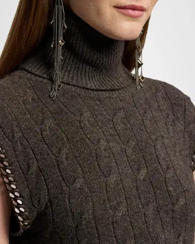 Ralph Lauren Collection Embellished Cashmere Cable Sleeveless Turtleneck Sweater | Thumbnail 5