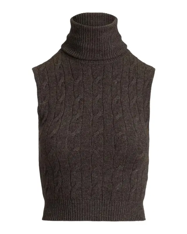 Ralph Lauren Collection Embellished Cashmere Cable Sleeveless Turtleneck Sweater