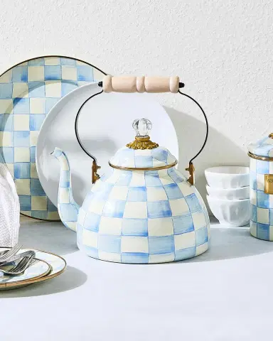 MacKenzie-Childs Sky Check 3-Quart Hand-Painted Enamel Teapot | Thumbnail 4 MacKenzie-Childs Sky Check 3-Quart Hand-Painted Enamel Teapot | Thumbnail 4