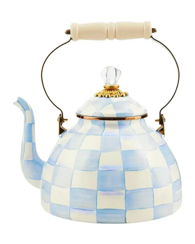 MacKenzie-Childs Sky Check 3-Quart Hand-Painted Enamel Teapot