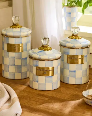 MacKenzie-Childs Medium Sky Check Hand-Painted Storage Container | Thumbnail 4