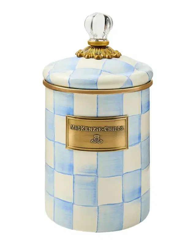MacKenzie-Childs Medium Sky Check Hand-Painted Storage Container