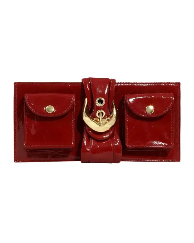 ALEXIS BITTAR Buckle Glossy Leather Clutch Bag
