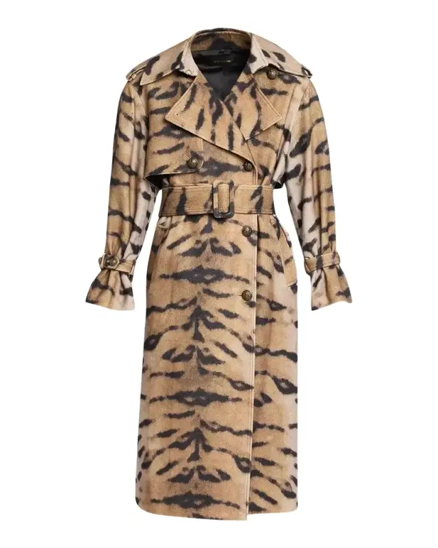 Kobi Halperin Nicole Tiger-Print Wool Trench Coat
