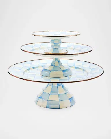 MacKenzie-Childs Sky Check Large Hand-Painted Enamel Pedestal Platter | Thumbnail 2