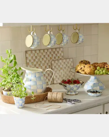 MacKenzie-Childs Sky Check Large Hand-Painted Enamel Pedestal Platter | Thumbnail 4