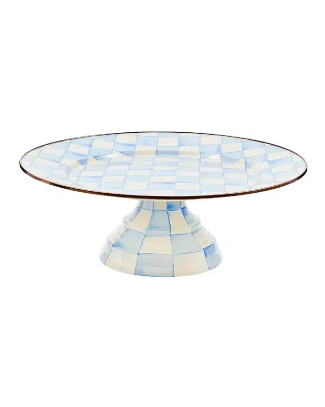 MacKenzie-Childs Sky Check Large Hand-Painted Enamel Pedestal Platter