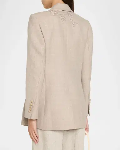 Kobi Halperin Violet Floral-Embroidered Wool Jacket | Thumbnail 3