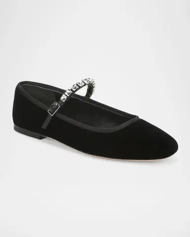 Veronica Beard Ellie Crystal-Strap Velvet Mary Jane Ballerina Flats | Thumbnail 2