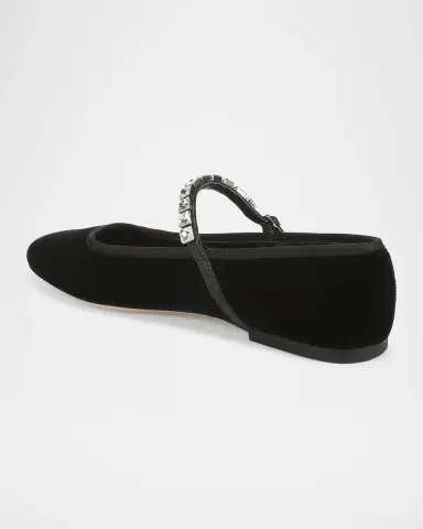 Veronica Beard Ellie Crystal-Strap Velvet Mary Jane Ballerina Flats | Thumbnail 3