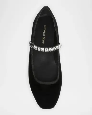 Veronica Beard Ellie Crystal-Strap Velvet Mary Jane Ballerina Flats | Thumbnail 4