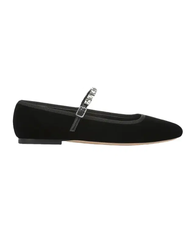 Veronica Beard Ellie Crystal-Strap Velvet Mary Jane Ballerina Flats