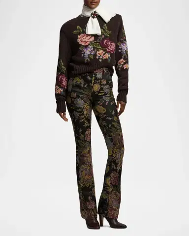 Ralph Lauren Collection Wrigley II Floral Jacquard Bootcut-Leg Pants | Thumbnail 2