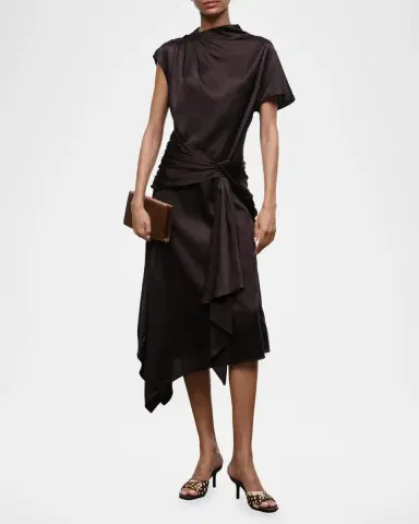 Staud Davina Front-Knot Asymmetric Satin Midi Dress | Thumbnail 2