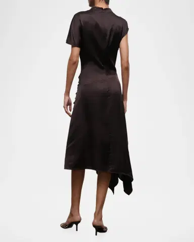 Staud Davina Front-Knot Asymmetric Satin Midi Dress | Thumbnail 3