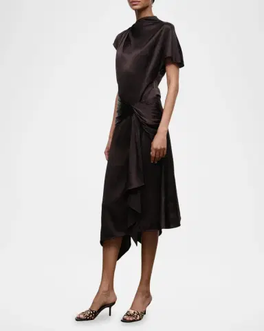 Staud Davina Front-Knot Asymmetric Satin Midi Dress | Thumbnail 4