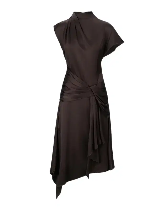 Staud Davina Front-Knot Asymmetric Satin Midi Dress