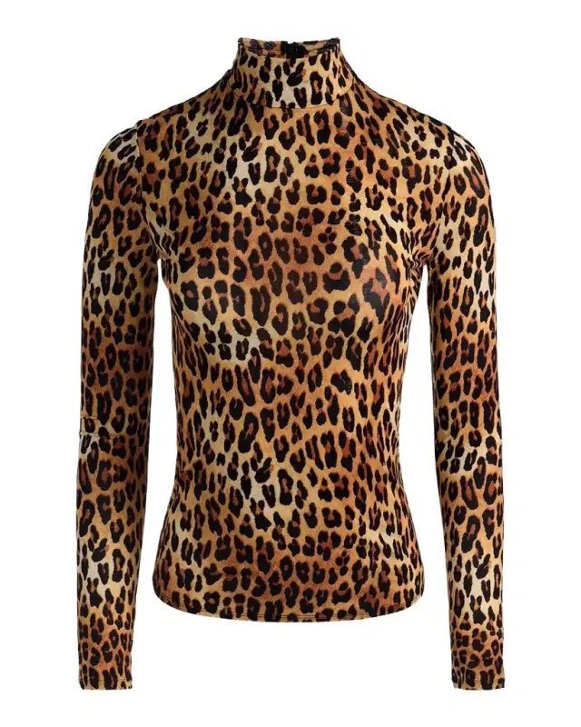 Alice + Olivia Delaina Leopard-Print Turtleneck Top