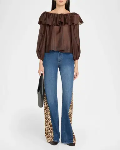 Alice + Olivia Leopard Godet Wide-Leg Jeans | Thumbnail 2