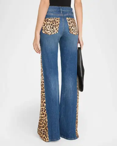 Alice + Olivia Leopard Godet Wide-Leg Jeans | Thumbnail 3