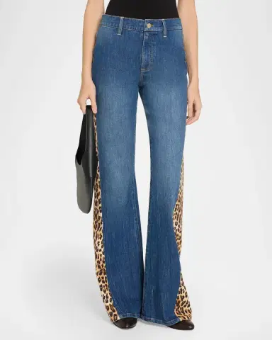 Alice + Olivia Leopard Godet Wide-Leg Jeans | Thumbnail 4