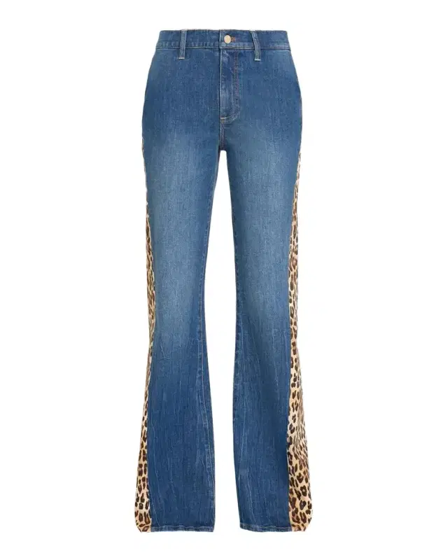 Alice + Olivia Leopard Godet Wide-Leg Jeans