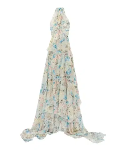 Alexander McQueen Pleated Floral Silk Georgette Halter Evening Dress | Thumbnail 1