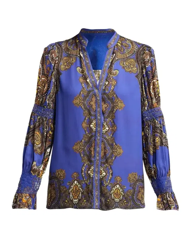 Alice + Olivia Ilan Smocked-Sleeve Blouse