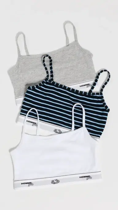 Hommegirls Homme Girls x Fruit of The Loom Cami Bralette 3 Pack Stripe/Heather Grey/White | Thumbnail 2