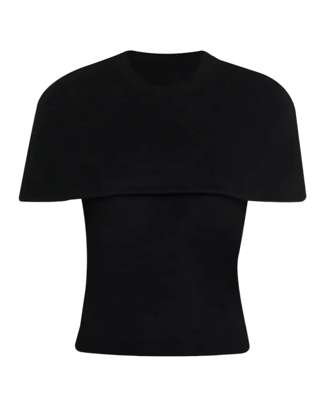 Simkhai Yuki Short-Sleeve Cashmere Cape Top