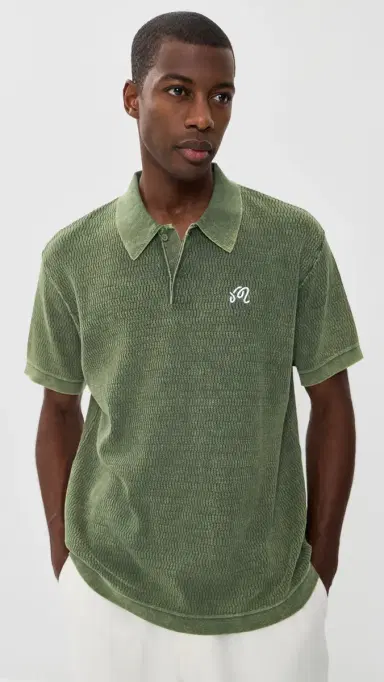 Malbon Brickwork Knit Polo Rifle Green | Thumbnail 2